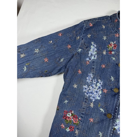 NWT Denim & Co. Jacket Women's XL Blue Denim Floral Embroidered Button Up QVC - Picture 5 of 8